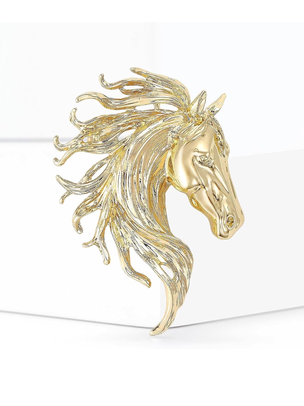 24k Gold  Plated Horse Brooch Pin Women Men Vintage Head Design Alloy Brooch